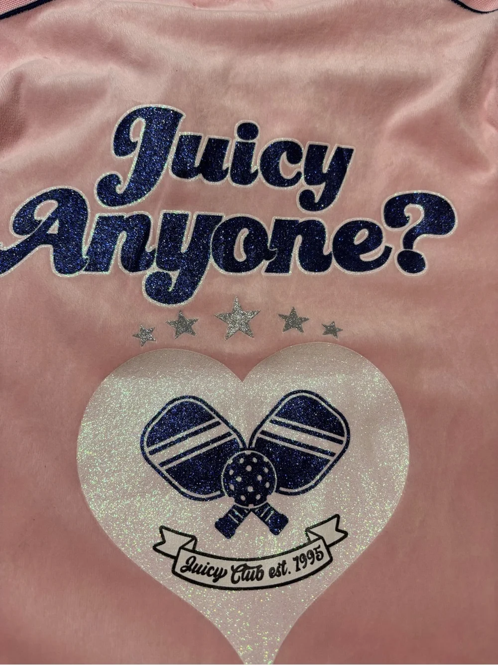 Pickleball Lovers Juicy Couture Pink Velour Zip Jacket with Navy Trim Size Large